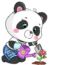 A PandaPal tending a little flower